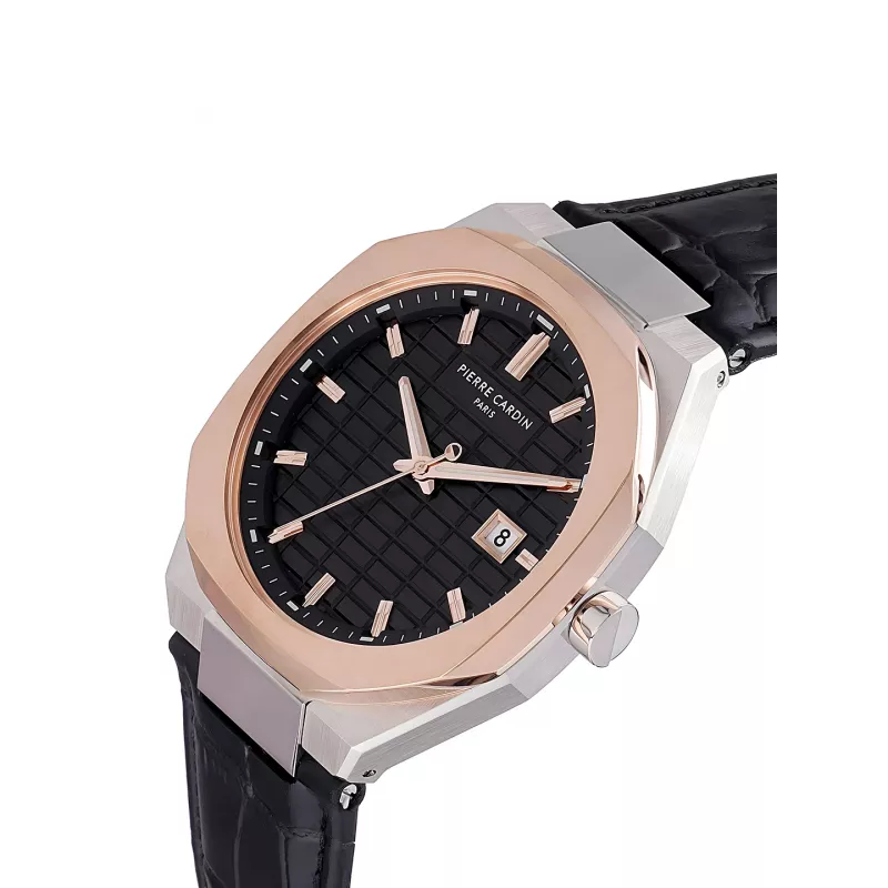 Zegarek męski Pierre Cardin CF.1000.LB.1 42mm Stal nierdzewna Kwarcowy Analogowy Czarna tarcza Skórzany pasek