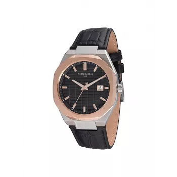 Zegarek męski Pierre Cardin CF.1000.LB.1 42mm Stal nierdzewna Kwarcowy Analogowy Czarna tarcza Skórzany pasek