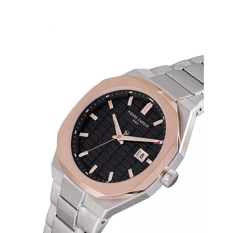 Zegarek męski Pierre Cardin CF.1000.MU 42mm Kwarcowy Analogowy Stal nierdzewna Czarna tarcza Skórzany pasek