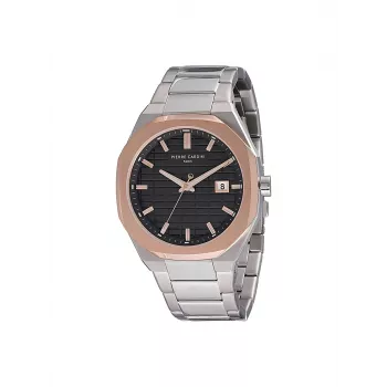 Zegarek męski Pierre Cardin CF.1000.MU 42mm Kwarcowy Analogowy Stal nierdzewna Czarna tarcza Skórzany pasek