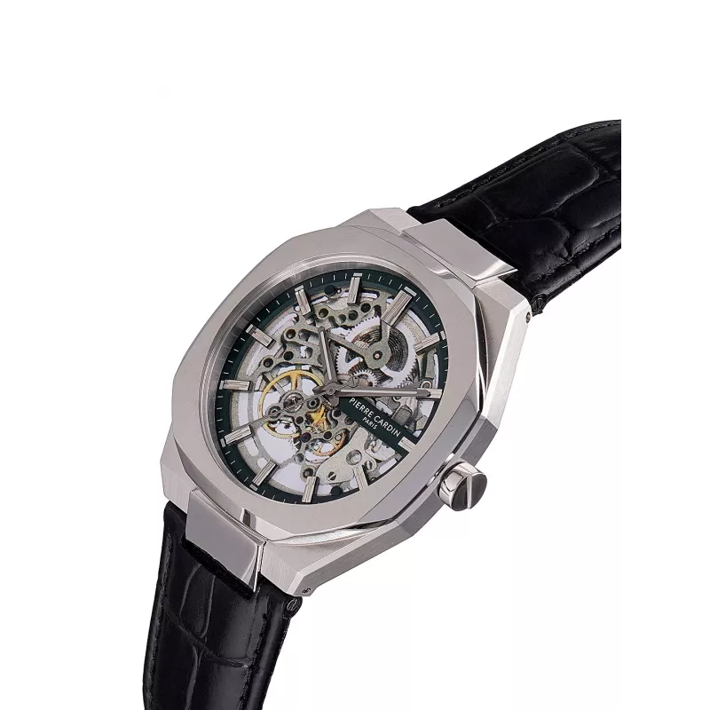 Zegarek męski Pierre Cardin CF.1002.LB.4 42mm Stal nierdzewna Kwarcowy Analogowy Czarna tarcza Skórzany pasek