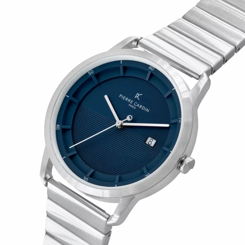 Zegarek męski Pierre Cardin CLC.6005 43mm Stal nierdzewna Kwarcowy Analogowy Czarna tarcza Skórzany pasek