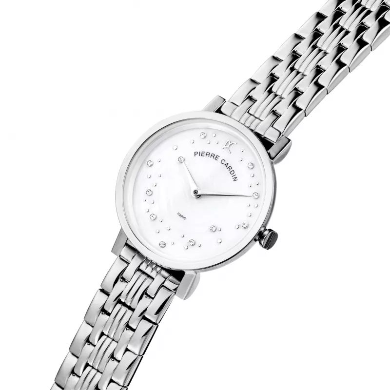 Zegarek damski Pierre Cardin CCM.0550 Kwarcowy Analogowy 32mm Koperta ze stali nierdzewnej Srebrna tarcza Czarny pasek skórzany