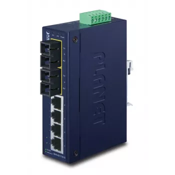 PLANET ISW-621TS15 Przemysłowy niezarządzalny przełącznik L2 Fast Ethernet z 4x 10/100 + 2x 100Base-FX SC Multi-mode, DIN-Rail/Montaż naścienny, -40 do 75°C