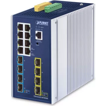 PLANET TSN-6325-8T4S4X Przemysłowy zarządzalny switch TSN L3 z 8x GbE RJ45, 4x 1G/2.5G SFP, 4x 10G SFP+