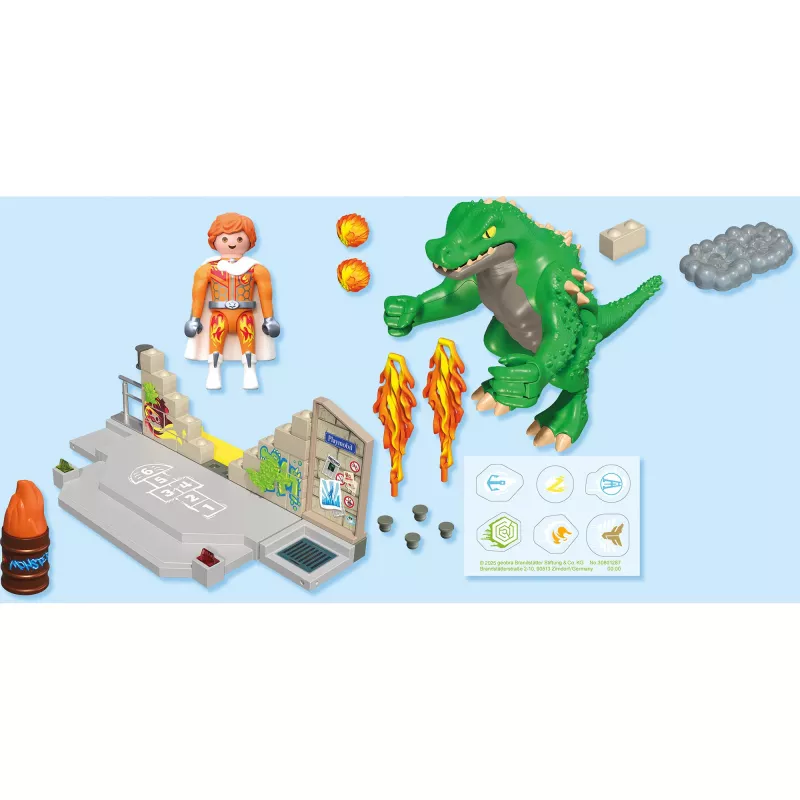 PLAYMOBIL 71831 Dino Rise Heroes: Helden-Showdown mit der Riesenechse Action Adventure Playset, Wielokolorowy
