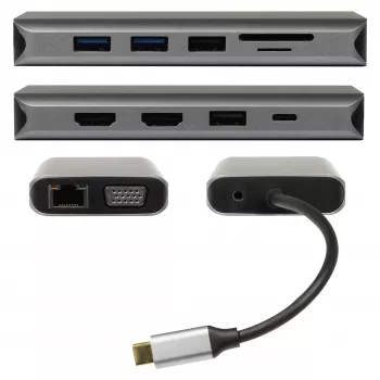 PLUSONIC USB-C Docking Adapter 8in1 - Space Gray