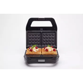 PMS 4-in-1 MELTO Sandwich Maker with Interchangeable Plates for Sandwich, Waffle, Grill, Cookie/Nut, 800W, Black/Silver