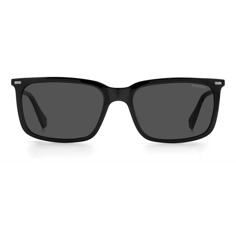 POLAROID Men's PLD2117S807F5 Rectangular Sunglasses - Black Frame Grey Polarized Lens 55mm