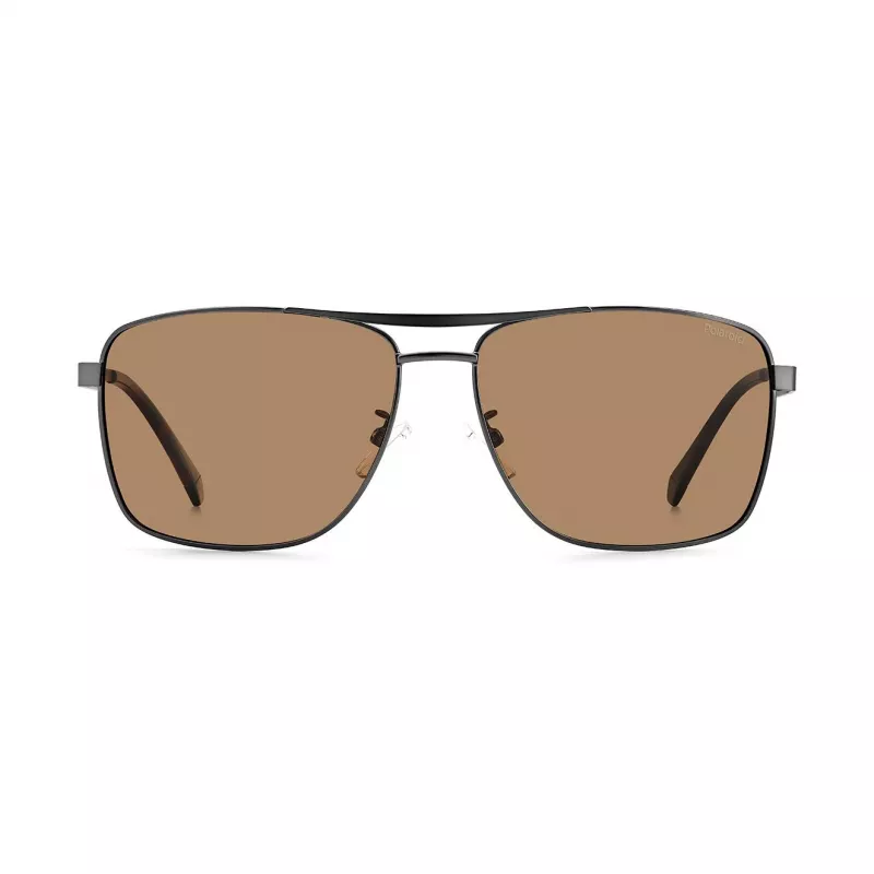 Polaroid PLD2136GSXR8 Męskie prostokątne okulary przeciwsłoneczne z polaryzacją - czarna oprawka, szare szkła 61mm