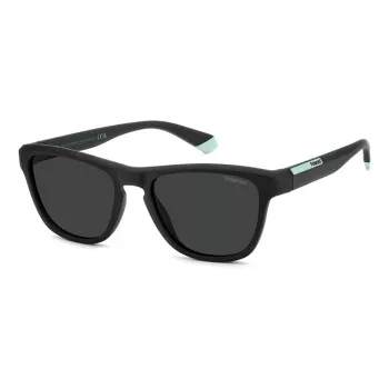 POLAROID PLD2168S003 Męskie okulary przeciwsłoneczne prostokątne - matowa czarna oprawka, szare soczewki polaryzacyjne, 54 mm