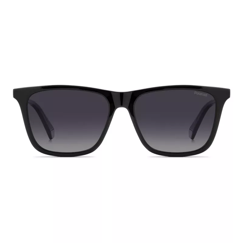 POLAROID PLD4190S807 Męskie okulary przeciwsłoneczne prostokątne - czarna oprawka, szare soczewki polaryzacyjne 56mm