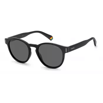 Polaroid PLD6175S807M9 Okulary przeciwsłoneczne unisex prostokątne - czarna oprawka, szare soczewki polaryzacyjne 51mm