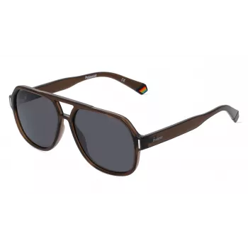 Polaroid PLD6193S09QF7 Unisex Okulary Przeciwsłoneczne Prostokątne - Oprawka Havana, Soczewki Szare Spolaryzowane, 57mm