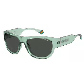 Polaroid PLD6197SMC1ED Unisex Okulary przeciwsłoneczne kwadratowe - czarna oprawka, szare soczewki polaryzacyjne 55mm