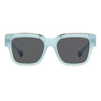 POLAROID PLD6198SXMVUF Unisex Square Sunglasses - Black Frame Grey Polarized Lens 52mm