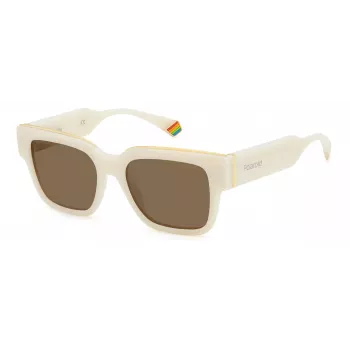 POLAROID PLD6198SXSZJ Unisex Okulary Przeciwsłoneczne Prostokątne - Oprawka Havana, Soczewki Zielone Polaryzacyjne - 52/18/140 mm