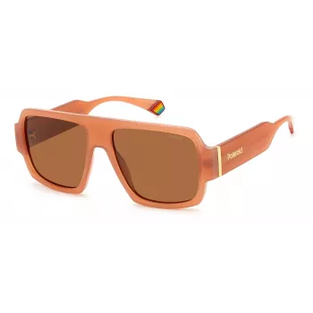 POLAROID PLD6209SX789 Unisex Okulary przeciwsłoneczne prostokątne - oprawka Havana, brązowe soczewki polaryzacyjne, 55mm