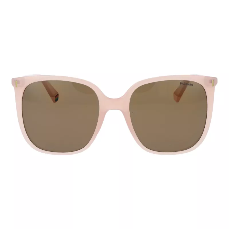 Okulary przeciwsłoneczne damskie Polaroid PLD6218S5635J - kwadratowa oprawka Havana Brown z brązowymi soczewkami polaryzacyjnymi - 56mm