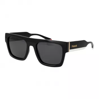 POLAROID PLD6224SX5480 Unisex Rectangular Sunglasses - Black Frame Grey Polarized Lens 54mm