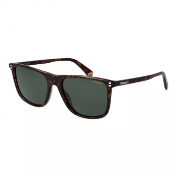 POLAROID PLD6232S55086 Męskie okulary przeciwsłoneczne prostokątne - czarna oprawka, szare soczewki polaryzacyjne, 55mm