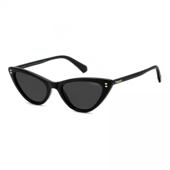 Polaroid PLD6246S807 Okulary przeciwsłoneczne damskie prostokątne - czarna oprawka, szare soczewki polaryzacyjne 52mm