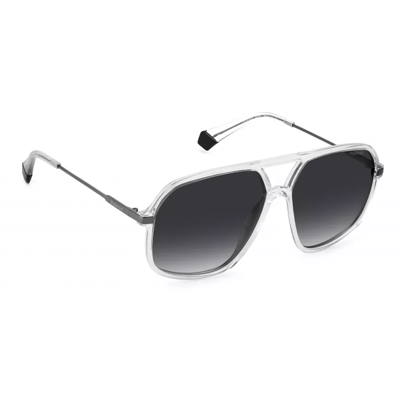 POLAROID Unisex PLD6182S900WJ Prostokątne Okulary Przeciwsłoneczne z Polaryzacją - Czarna Oprawka Szare Szkła 59mm