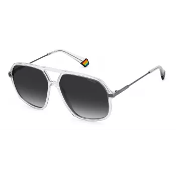 POLAROID Unisex PLD6182S900WJ Prostokątne Okulary Przeciwsłoneczne z Polaryzacją - Czarna Oprawka Szare Szkła 59mm