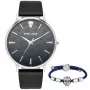 Zegarek męski POLICE PLTASM2SET20 analogowy kwarcowy 44mm koperta ze stali nierdzewnej niebieska tarcza brązowy pasek skórzany i srebrna bransoleta mesh