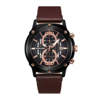 Zegarek męski Police Chronograph R1451324001 - Koperta ze stali nierdzewnej 46 mm, niebieska tarcza, brązowy pasek skórzany