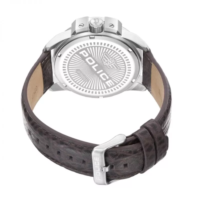 POLICE Męski zegarek analogowy PEWJF0005703, 46 mm, niebieska tarcza, skórzany pasek