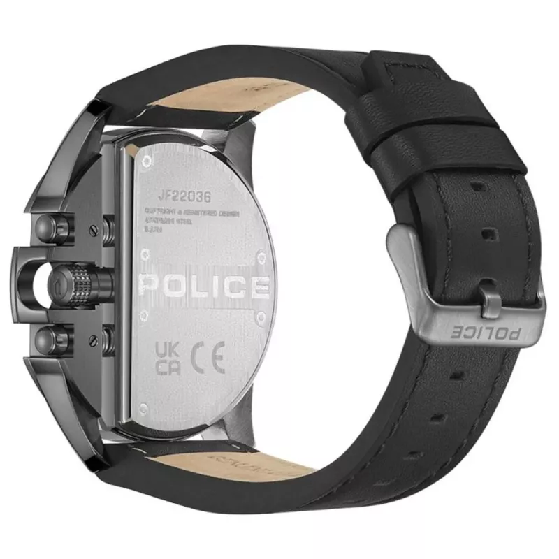 POLICE męski zegarek kwarcowy PEWJF2203601 z czarną tarczą i skórzanym paskiem, 48 mm