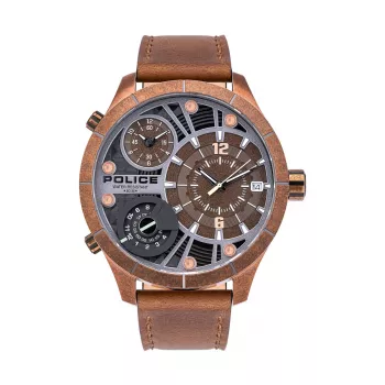 Zegarek męski POLICE PL15662XSQR1 Chronograf Kwarcowy, koperta ze stali szlachetnej 52 mm, czarna tarcza i skórzany pasek