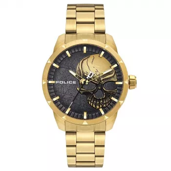 POLICE Men's PL15715JSG78M Quartz Watch 46mm Stainless Steel Gold-Tone Brown Dial