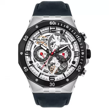 Zegarek męski POLICE PL16065JSTB04 Raho Analogowy Kwarcowy 46mm Niebieska Tarcza Brązowy Pasek Skórzany
