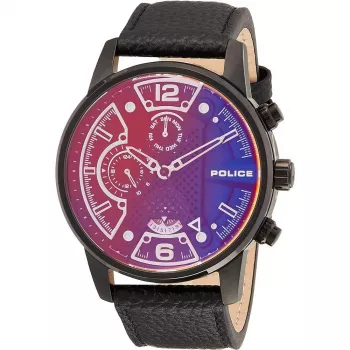 Zegarek męski POLICE Quartz Analog PEWJF2203306S 45mm Stalowa koperta Czarny skórzany pasek