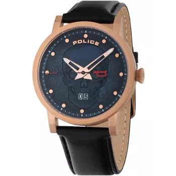 Police Męski Zegarek Kwarcowy Analogowy PL15404JSR.03 - Niebieska Tarcza, Brązowy Pasek Skórzany, 43mm