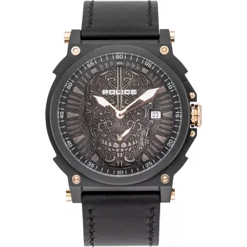 Zegarek męski POLICE Quartz Analog PL15728JSB.02 48mm Koperta ze stali nierdzewnej Czarny pasek skórzany