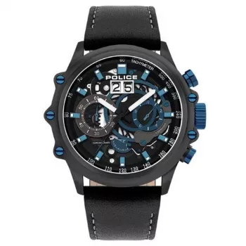Zegarek męski POLICE Quartz Analog PL16018JSU02 48mm Niebieska tarcza Skórzany pasek