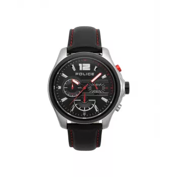 Police Męski Zegarek Kwarcowy Analogowy R1471294003 - 46mm Koperta ze Stali Nierdzewnej, Czarna Tarcza, Skórzany Pasek