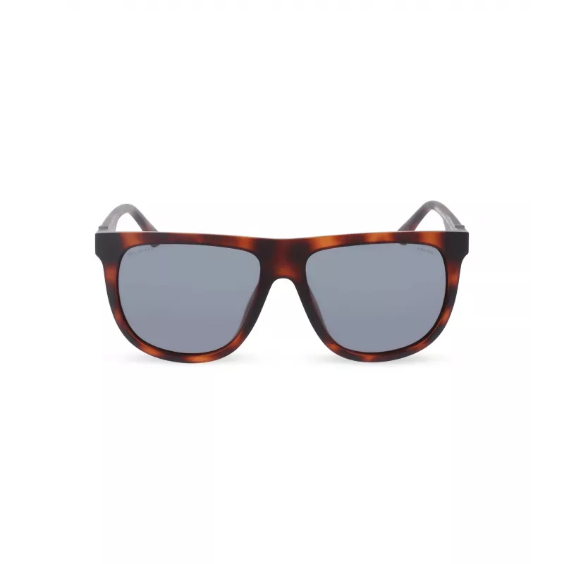 POLICE SPLN33V59878P Męskie prostokątne okulary przeciwsłoneczne z polaryzacją - oprawka z octanu w kolorze havana, brązowe szkła, 59mm
