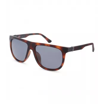 POLICE SPLN33V59878P Męskie prostokątne okulary przeciwsłoneczne z polaryzacją - oprawka z octanu w kolorze havana, brązowe szkła, 59mm