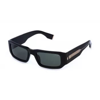 Police Męskie Okulary Przeciwsłoneczne SPLR82E 55700Y Czarne Kwadratowe z Szarymi Soczewkami, UV400, 55mm