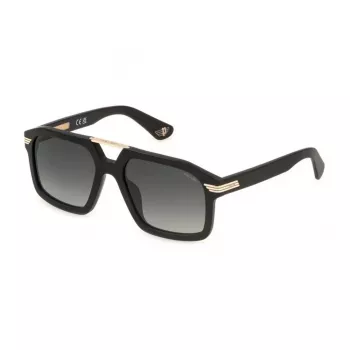 Okulary przeciwsłoneczne Police męskie SPLP28M560703 - czarna oprawka acetatowa, szare soczewki poliwęglanowe, ochrona UV400, szerokość soczewek 56 mm
