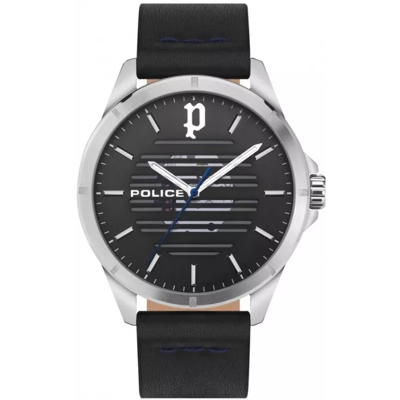 Zegarek męski POLICE PEWJA2204503 46mm Stal nierdzewna Kwarcowy Analogowy Czarna tarcza Skórzany pasek