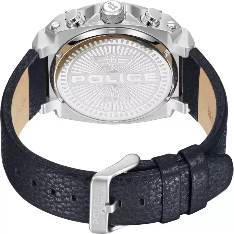 Zegarek męski POLICE PEWJF2226802 Kolekcja Blaze 45mm Koperta ze stali nierdzewnej Czarny pasek skórzany Analogowy Kwarcowy