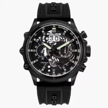 Zegarek męski POLICE PL16018JSB02P 48mm Stal nierdzewna Kwarcowy Analogowy Czarna tarcza Skórzany pasek