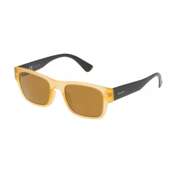 Police SPL15051760G Męskie okulary przeciwsłoneczne w kształcie prostokąta - czarna oprawka acetatowa, szare soczewki 51mm