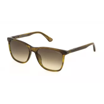 POLICE SPL872N5606U8 Męskie okulary przeciwsłoneczne prostokątne - oprawka acetatowa Havana, brązowe soczewki, ochrona UV400