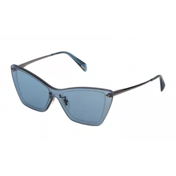 POLICE SPL936990402 Damskie okulary przeciwsłoneczne typu kocie oko, złota oprawka, brązowe soczewki gradientowe 57mm